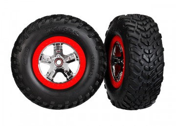 Traxxas 5887R Tires &amp; Wheels SCT S1/SCT Chrome-Red 4WD/2WD Rear TSM (2)