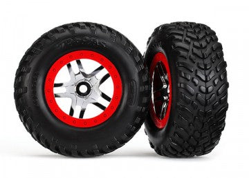 Traxxas 6891R Tires &amp; Wheels SCT S1/S-Spoke Chr.-Red 4WD/2WD Rear TSM (2)