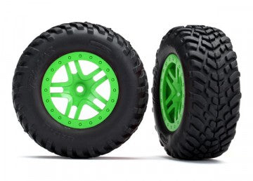 Traxxas 5892G Tires &amp; Wheels SCT / SCT S-Spoke Green 4WD/2WD Rear TSM (2)