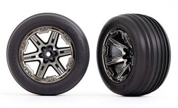 Traxxas 3771R Tires &amp; Wheels Ribbed / RXT Black Chrome 2,8" Front (2)