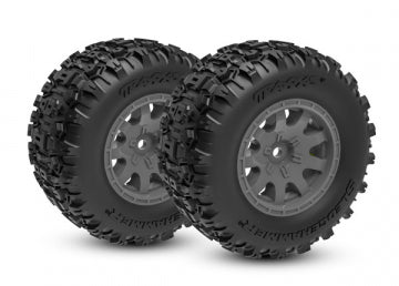 Traxxas 10770-GRAY Tires &amp; Wheels Sledgehammer/ Mini Maxx Charcoal Gray Rear (2)