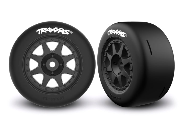 TRX10876-BLK Tires & Wheels Speed Slicks Hard / Mini Rally Black Front (2)