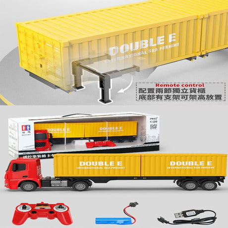 Lang fjernstyret truck med dobbelt container vogn