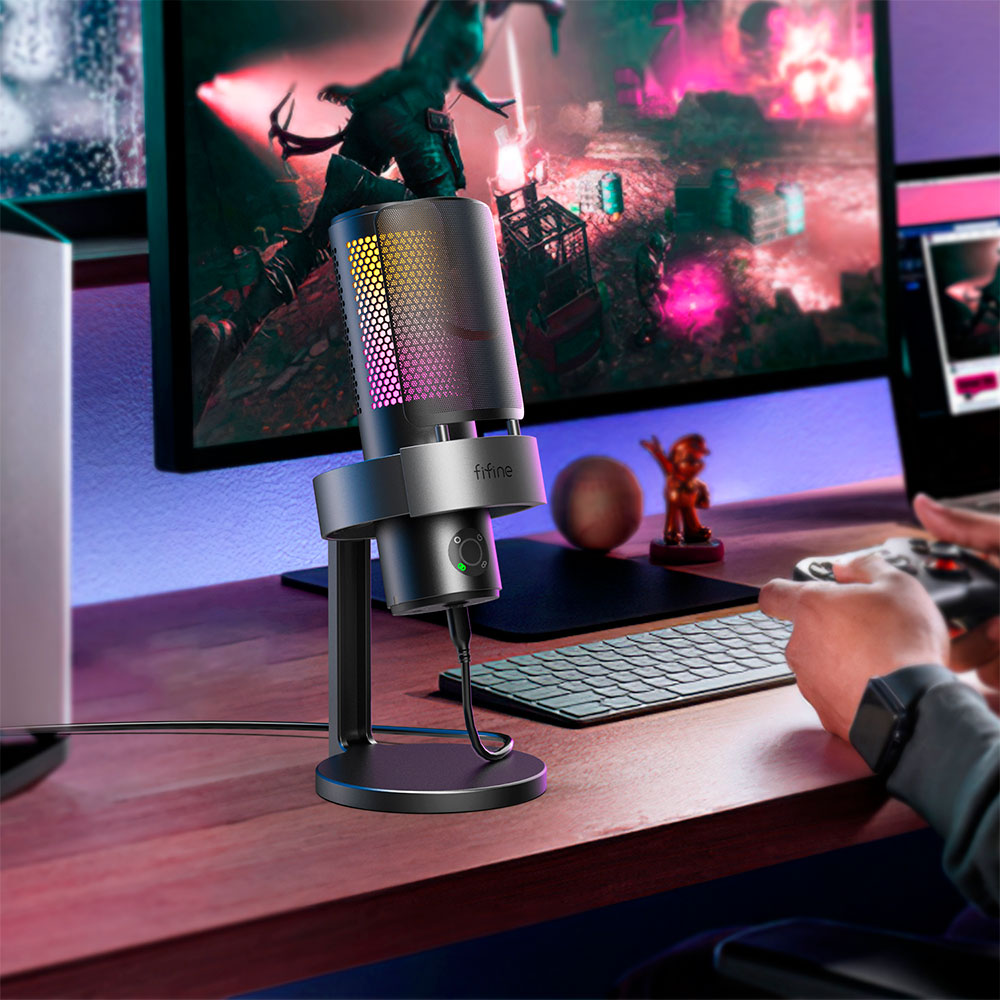 Fifine A9 Condenser RGB USB Microphone with 4 Polar Pattern, Black