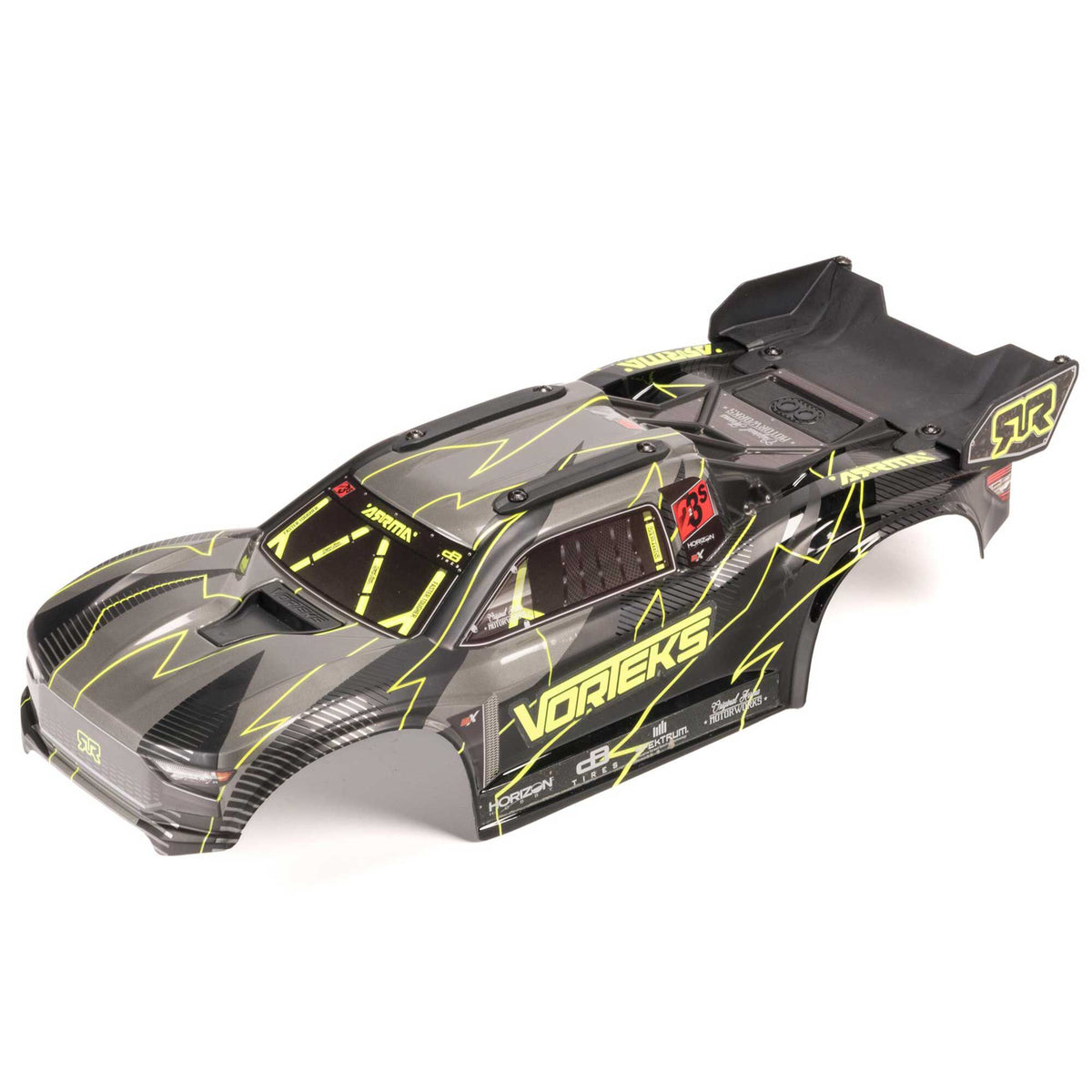 VORTEKS 2WD Painted Decaled Trimmed Body Set - Hidden Body Mount (Yellow/Black)