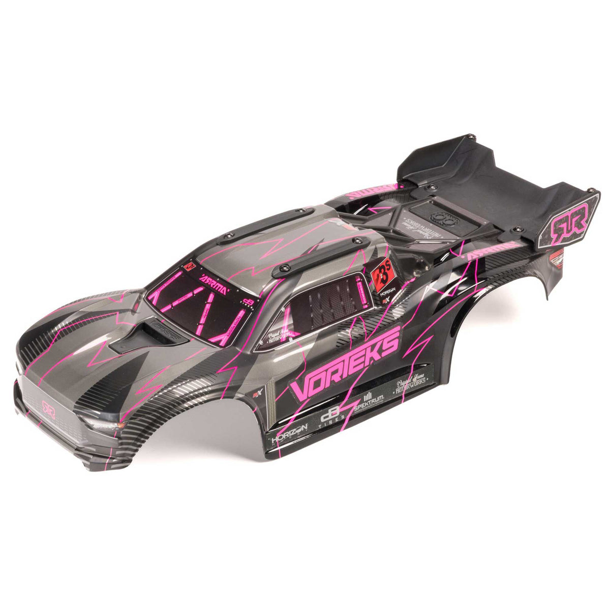 VORTEKS 2WD Painted Decaled Trimmed Body Set - Hidden Body Mount (Pink/Black)