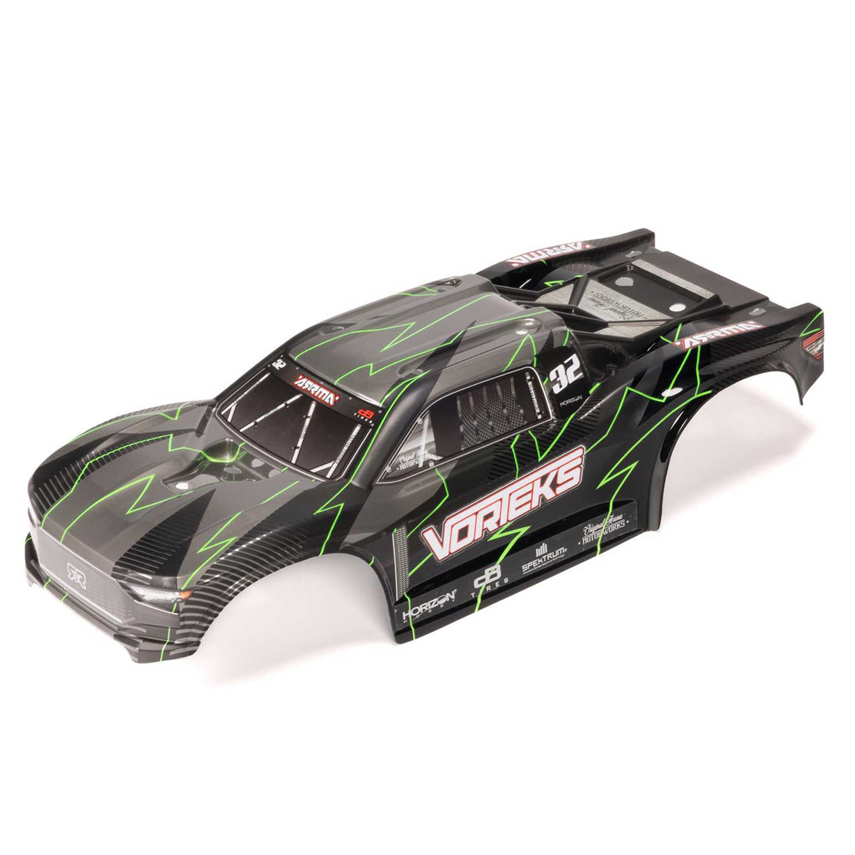 VORTEKS 2WD Painted Decaled Trimmed Body Set - Hidden Body Mount (Green/Black)