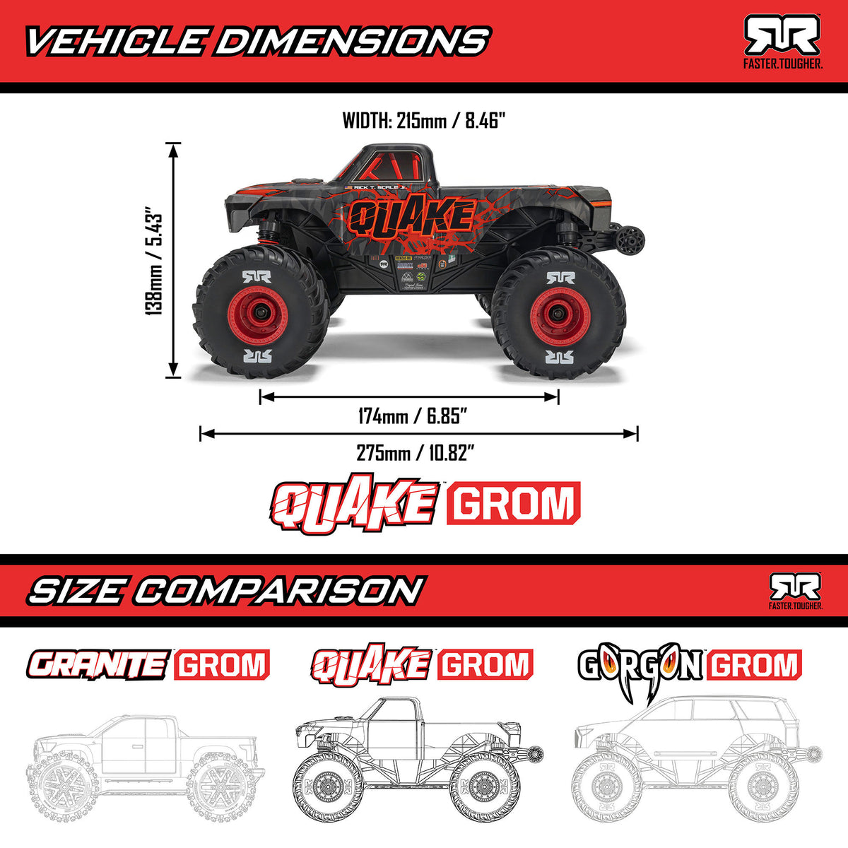 1/16 QUAKE GROM 4X4 RTR Brushed Monster Truck (Battery & Charger Included)