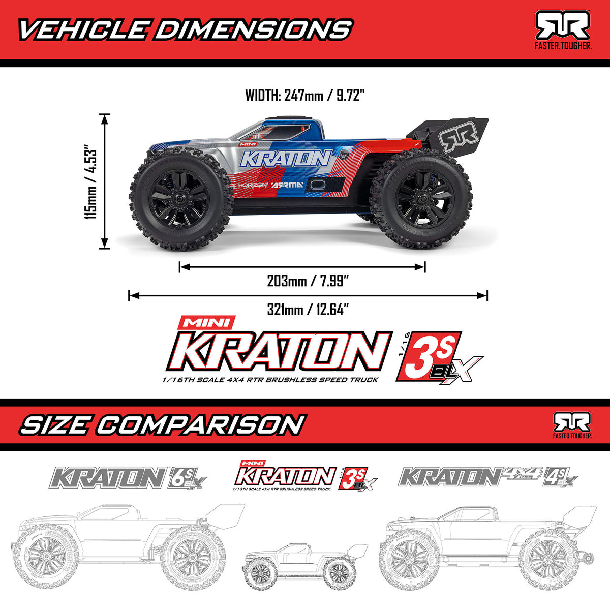 1/16 MINI KRATON 3S DSC 4X4 RTR Brushless Speed Truck (3S Battery & Charger Included)