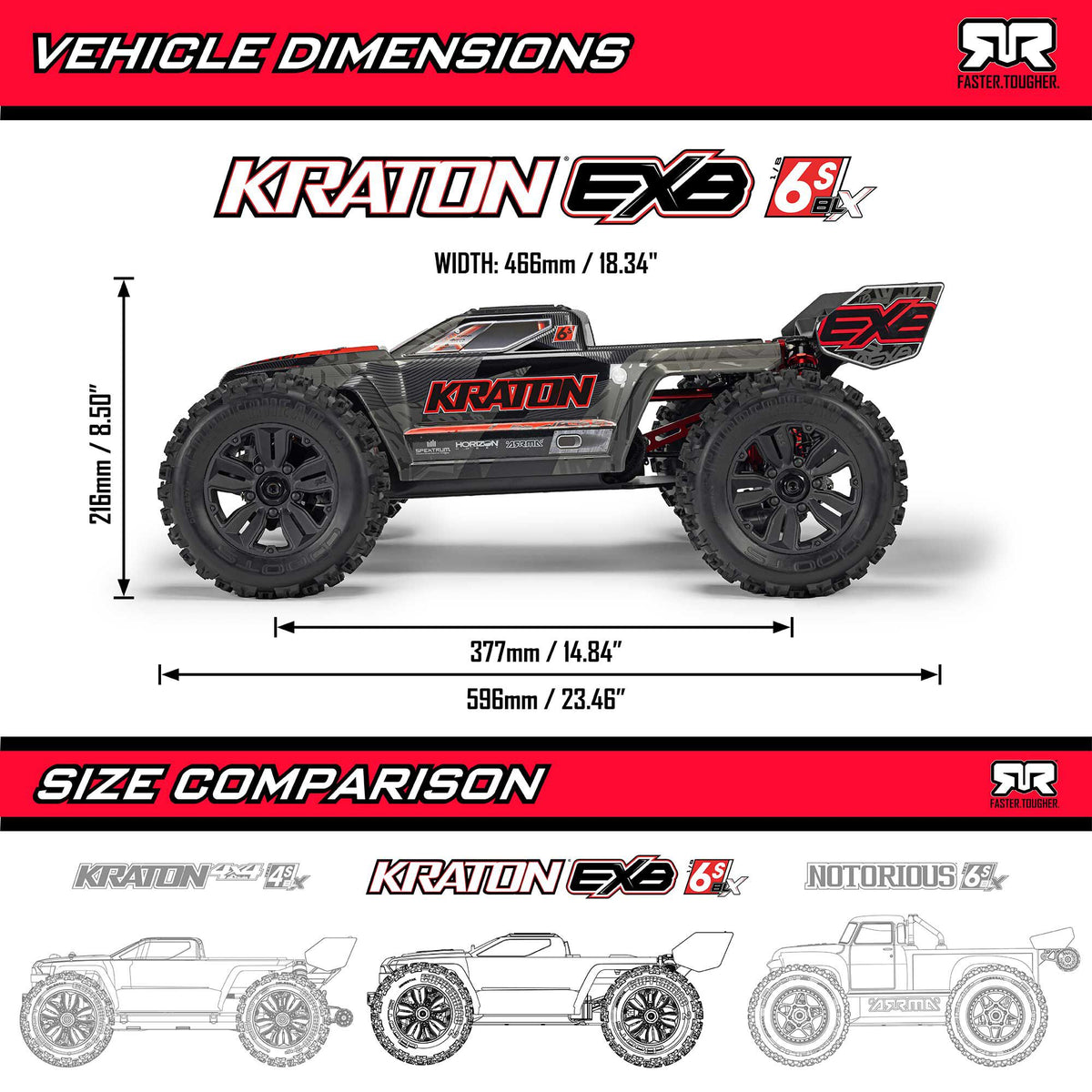 1/8 KRATON 4X4 6S EXB BLX BRUSHLESS V6 SPEED TRUCK RTR, BLACK