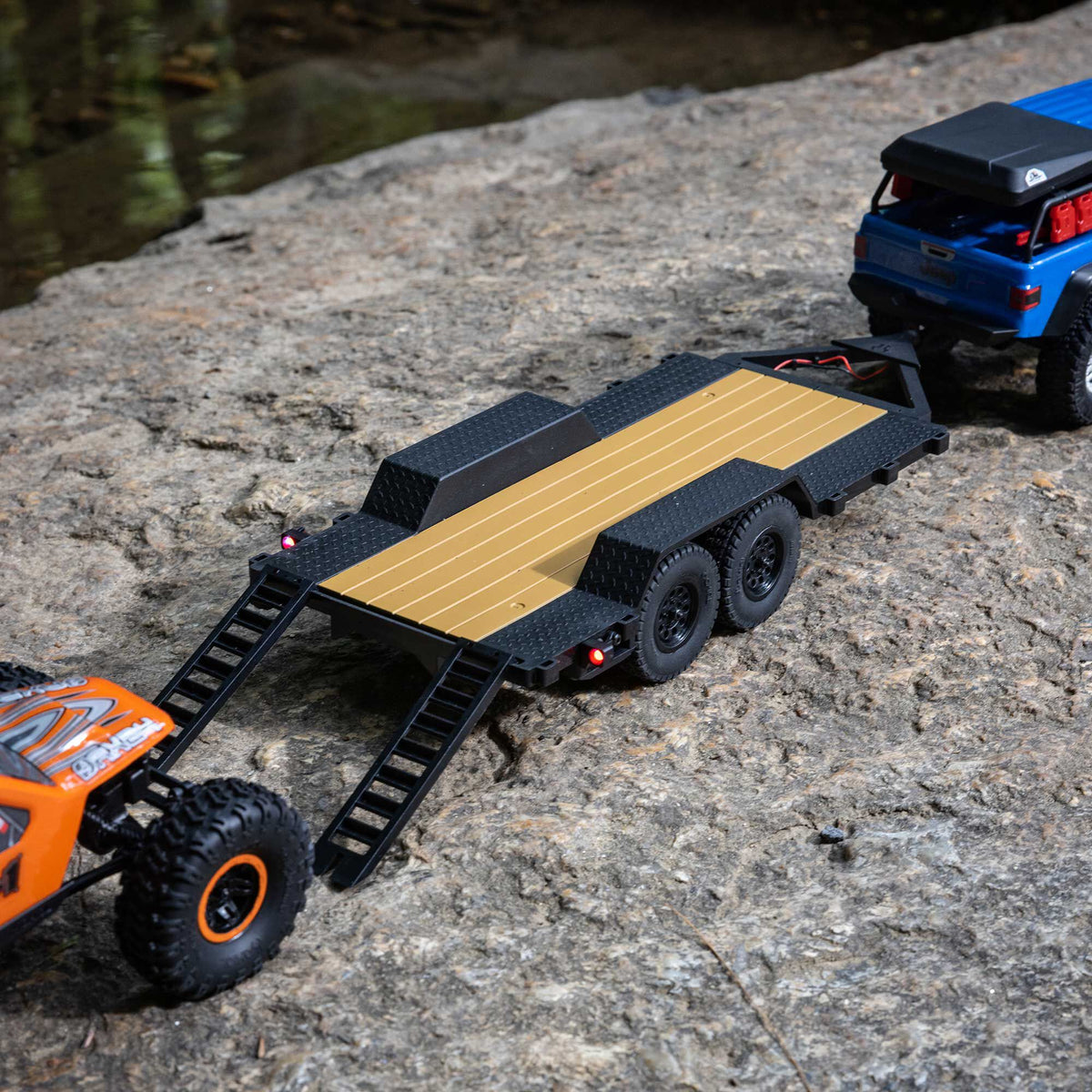 SCX24 Flat Bed Vehicle Trailer with LED Taillights:1/24th