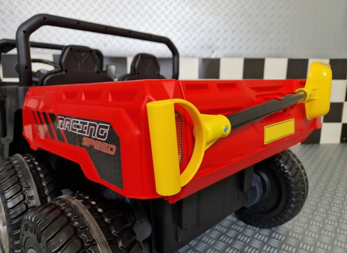 Jeep Transporter 24V electric car for kids with tipper bed – red