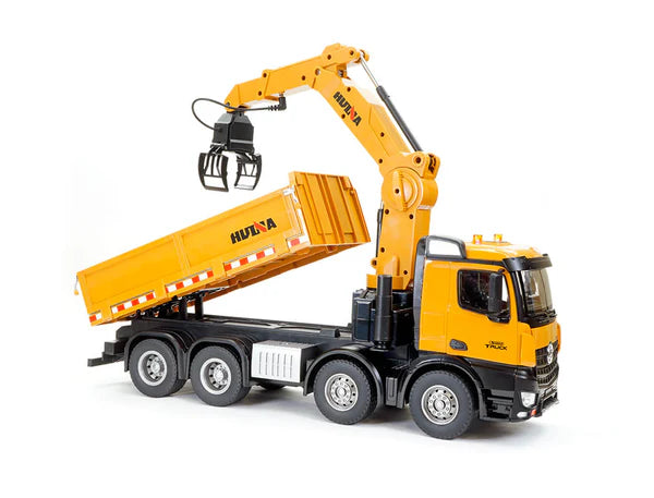 Remote-controlled Huina truck with tipper bed, crane and EXTRA accessories - scale 1:18