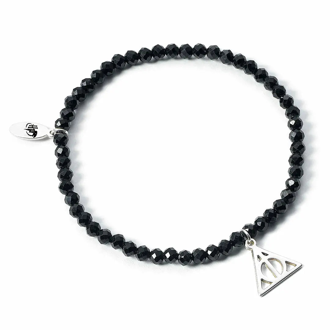 Sterling silver Deathly Hallows Charm black crystal bracelet - Harry Potter