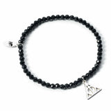 Sterling silver Deathly Hallows Charm black crystal bracelet - Harry Potter