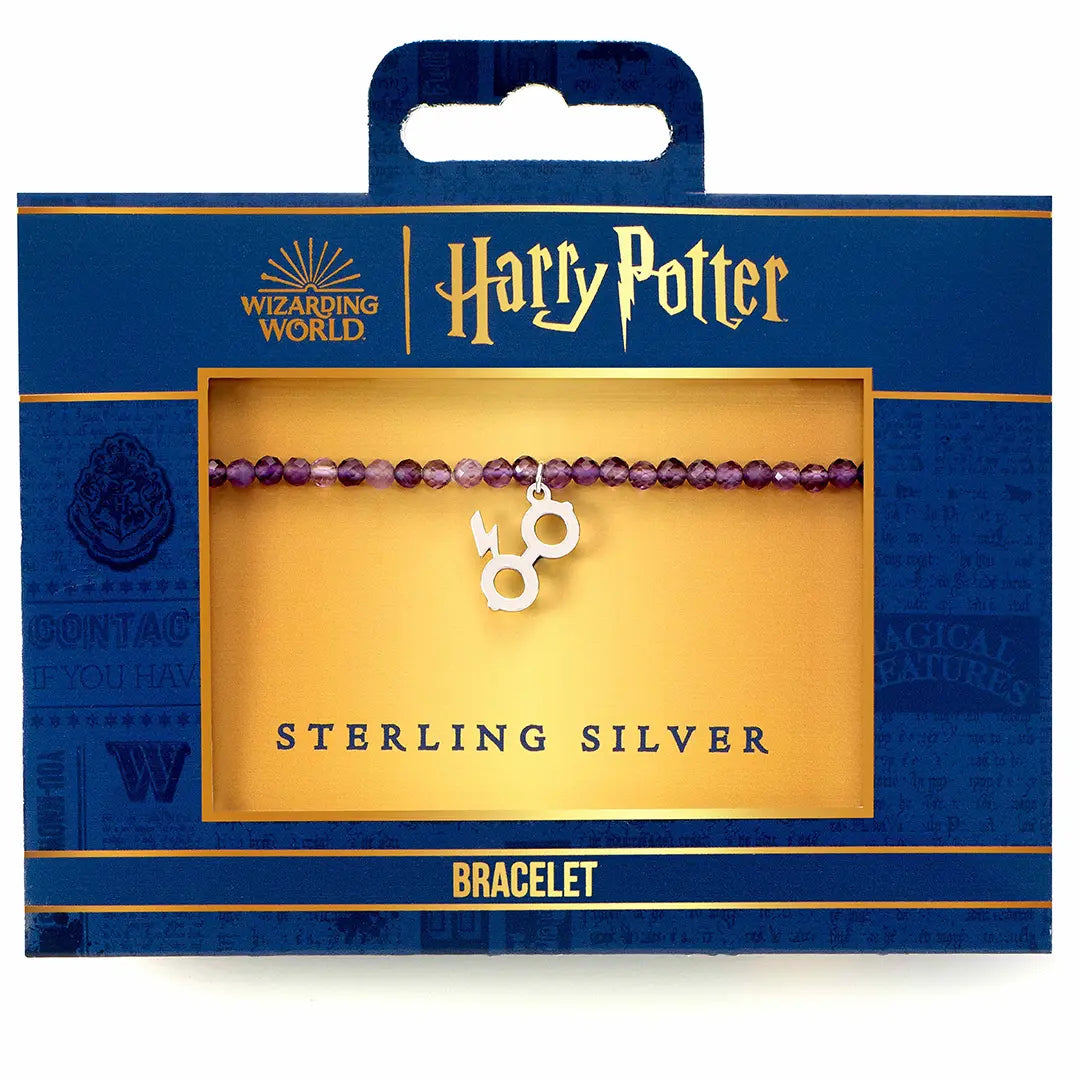 Sterling silver Glasses and Lightning bolt Charm purple crystal bracelet - Harry Potter