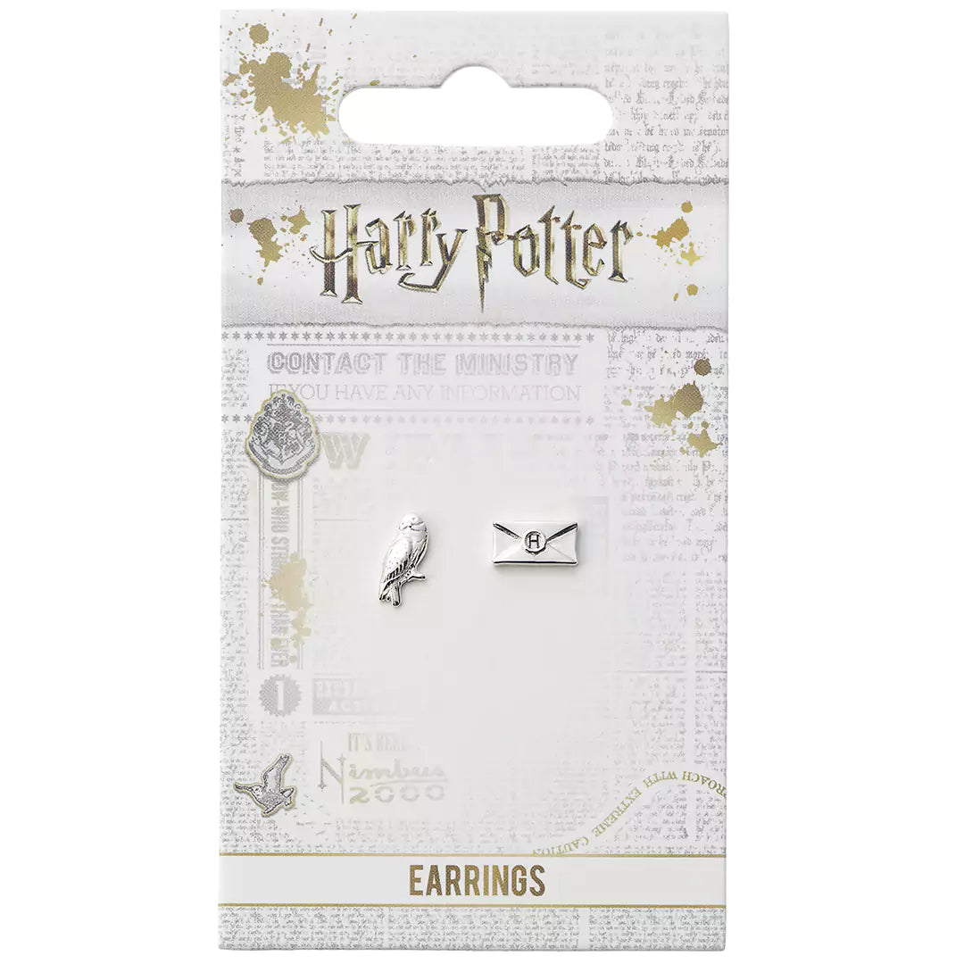Official Harry Potter Hedwig & letter silver plated stud