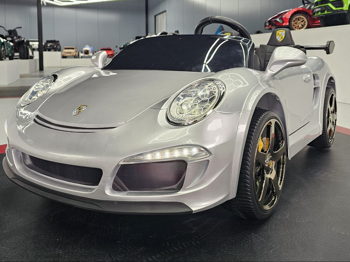 Porsche RUF 24V electric car for kids – 2 seats, metallic silver