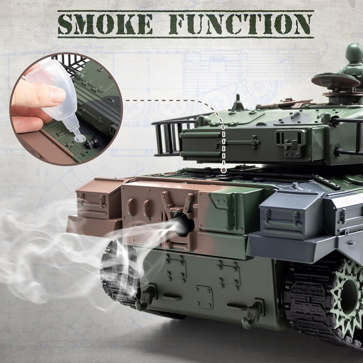 Serious remote-controlled tank with real pellets, real smoke, real movements plus option for water pellets