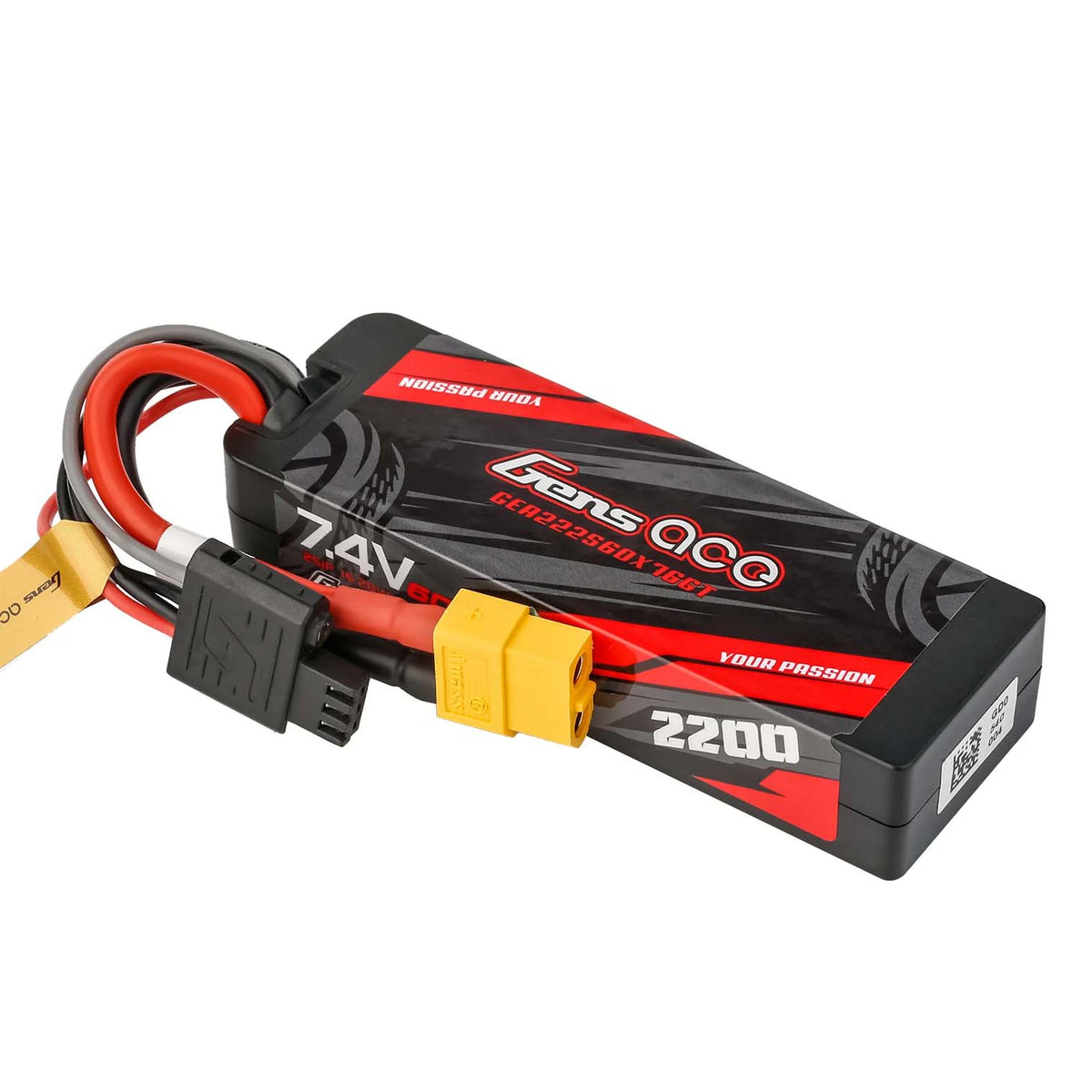 GENS ACE GEA222S60X76GT - GensAce G-Tech Hard 2S 7.4V-2200-60C 92.8x31.8x17.6mm 109g XT60