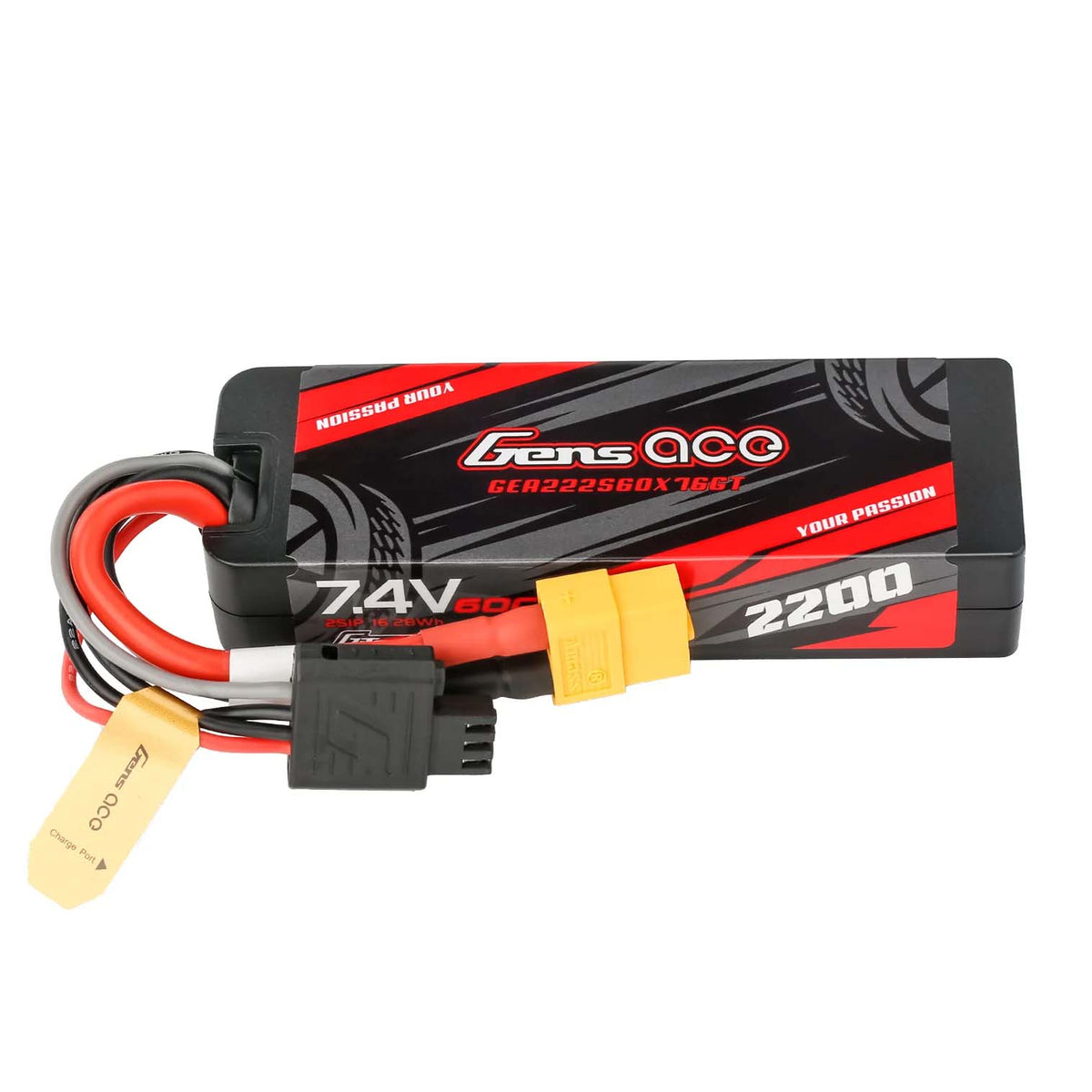 GENS ACE GEA222S60X76GT - GensAce G-Tech Hard 2S 7.4V-2200-60C 92.8x31.8x17.6mm 109g XT60
