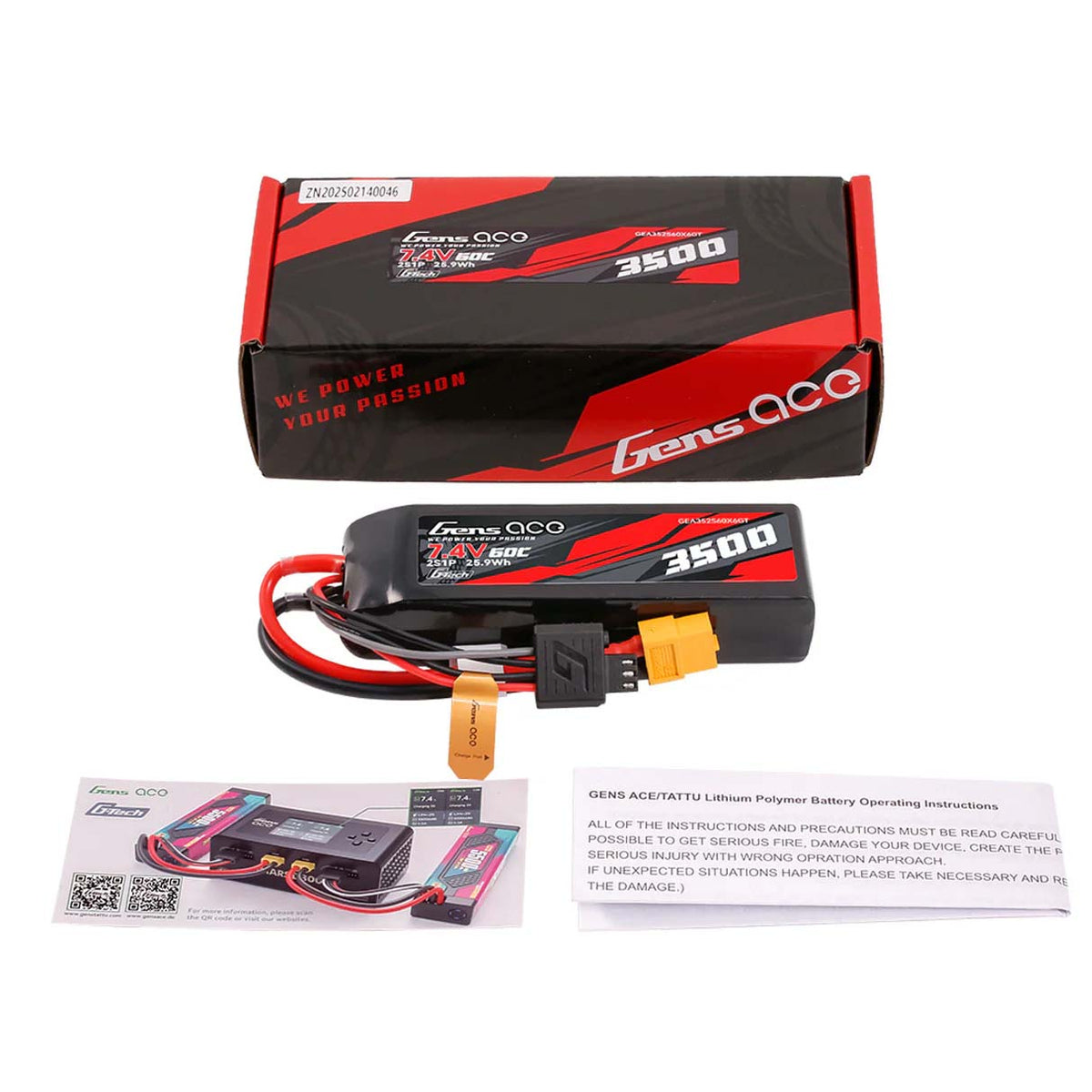 GENS ACE GEA352S60X6GT - GensAce G-Tech Hard 2S 7.4V-3500-60C 100x34x22mm 179g XT60