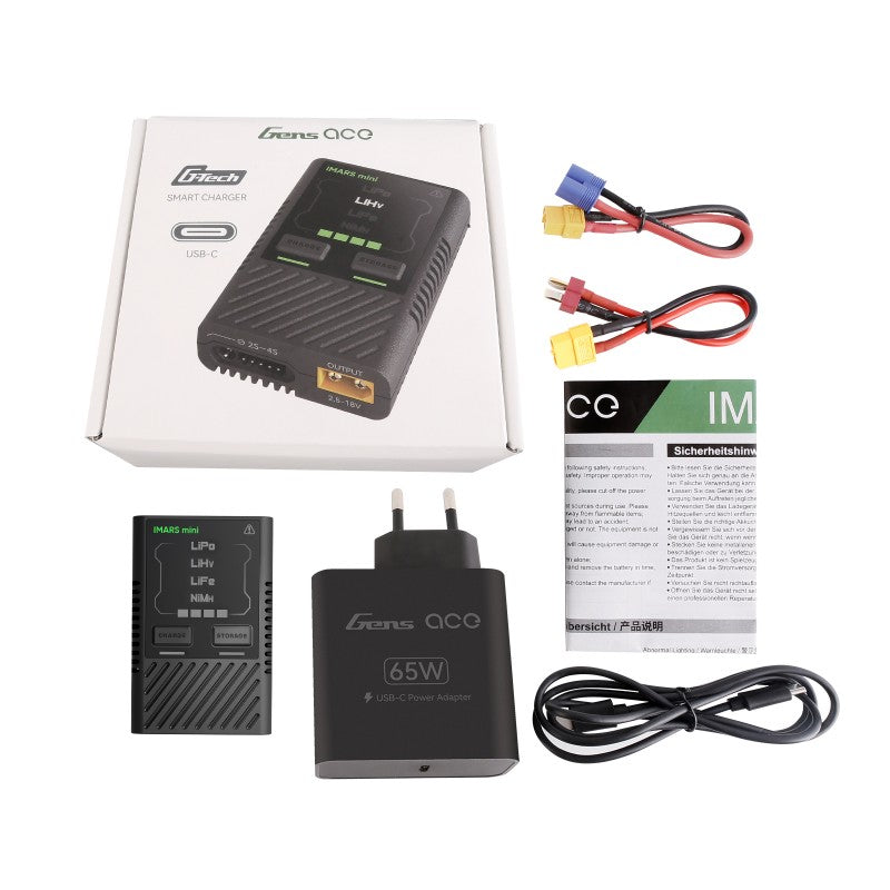 GENS ACE GEA60WE1 - GensAce Charger iMars Mini USB-C 2-4S 60W w/65W EU Adapter