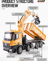 Remote-controlled Huina truck with tipper bed, crane and EXTRA accessories - scale 1:18