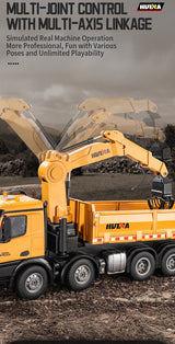 Remote-controlled Huina truck with tipper bed, crane and EXTRA accessories - scale 1:18