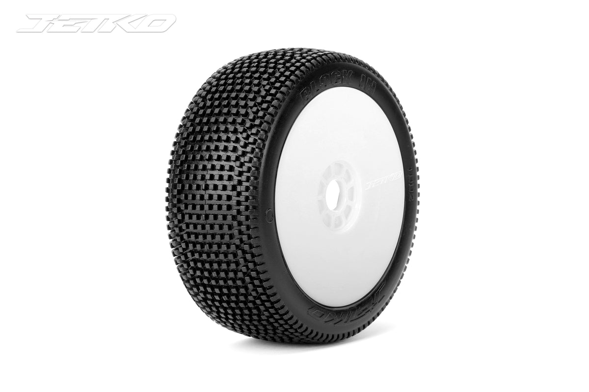 JETKO JK1002SSRW - Jetko Block In Super Soft 1:8 Buggy Pre-glued White Revo Rims 2 pcs