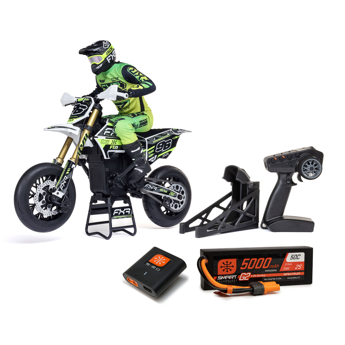 Promoto-SM 1/4 Super Moto Motorcycle, FXR, White: RTR with Battery and Charger