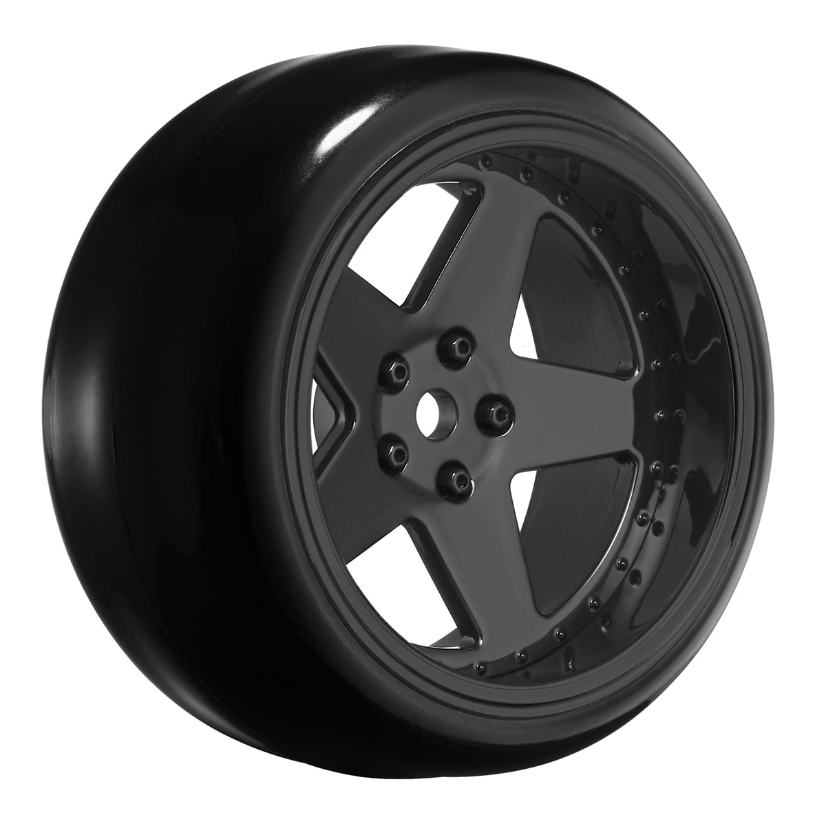 Tires &amp; Wheels Drift / 5-Spoke Black (2,4,6,8mm Offset) 12mm Hex (4)