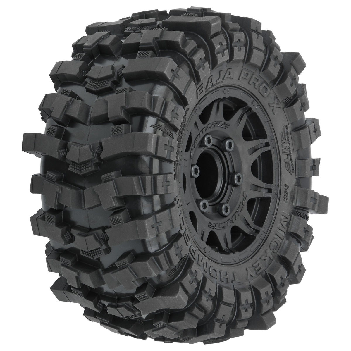 Mickey Thompson Baja Pro X 2.8" Tires Mounted on Raid Black 6x30 Removable Hex (12mm & 14mm) Wheels (2) for Big Rock™ 3S, Granite™ 3S, Stampede® 2wd & 4x4 and other 1/10 Monster Trucks