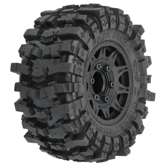 Mickey Thompson Baja Pro X 2.8" Tires Mounted on Raid Black 6x30 Removable Hex (12mm & 14mm) Wheels (2) for Big Rock™ 3S, Granite™ 3S, Stampede® 2wd & 4x4 and other 1/10 Monster Trucks