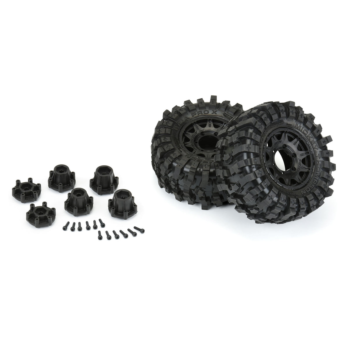 Mickey Thompson Baja Pro X 2.8" Tires Mounted on Raid Black 6x30 Removable Hex (12mm & 14mm) Wheels (2) for Big Rock™ 3S, Granite™ 3S, Stampede® 2wd & 4x4 and other 1/10 Monster Trucks