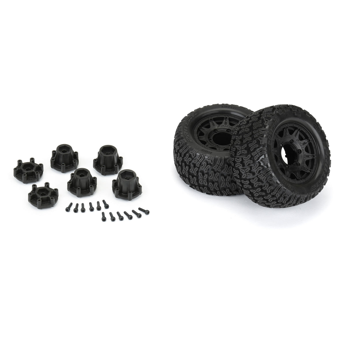 Bonesaw 2.8" All-Terrain Truck Tires Mounted on Raid Black 6x30 Removable Hex (12mm & 14mm) Wheels (2) for Vorteks 4x4 and other 1/10 Trucks Front or Rear