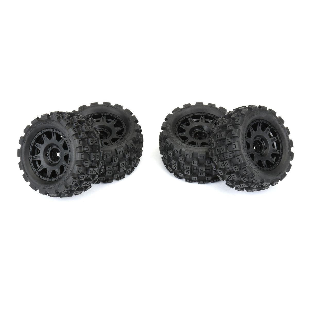 Badlands MX 1.85" All-Terrain Truck Tires (4) Mounted on Raid Black 12mm Hex Wheels for Granite GROM 4x4 Front or Rear