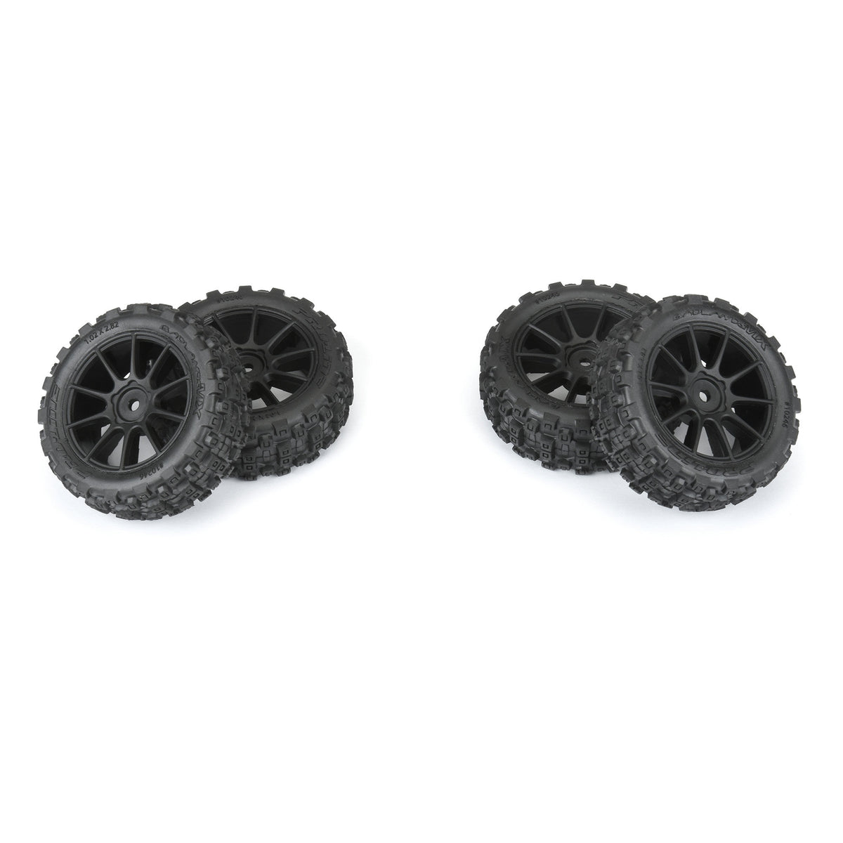 Badlands MX 1.9" All-Terrain Buggy Tires (4) Mounted on Mach-10 Black 1.9" 12mm Hex Wheels for Typhon GROM 4x4 Front or Rear