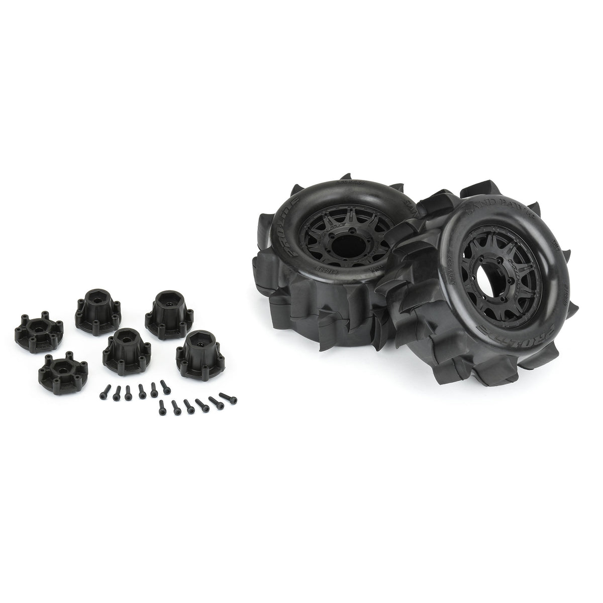 Sand Paw HP BELTED 2.8" Sand Truck Tires Mounted on Raid Black 6x30 Removable Hex (12mm & 14mm) Wheels (2)