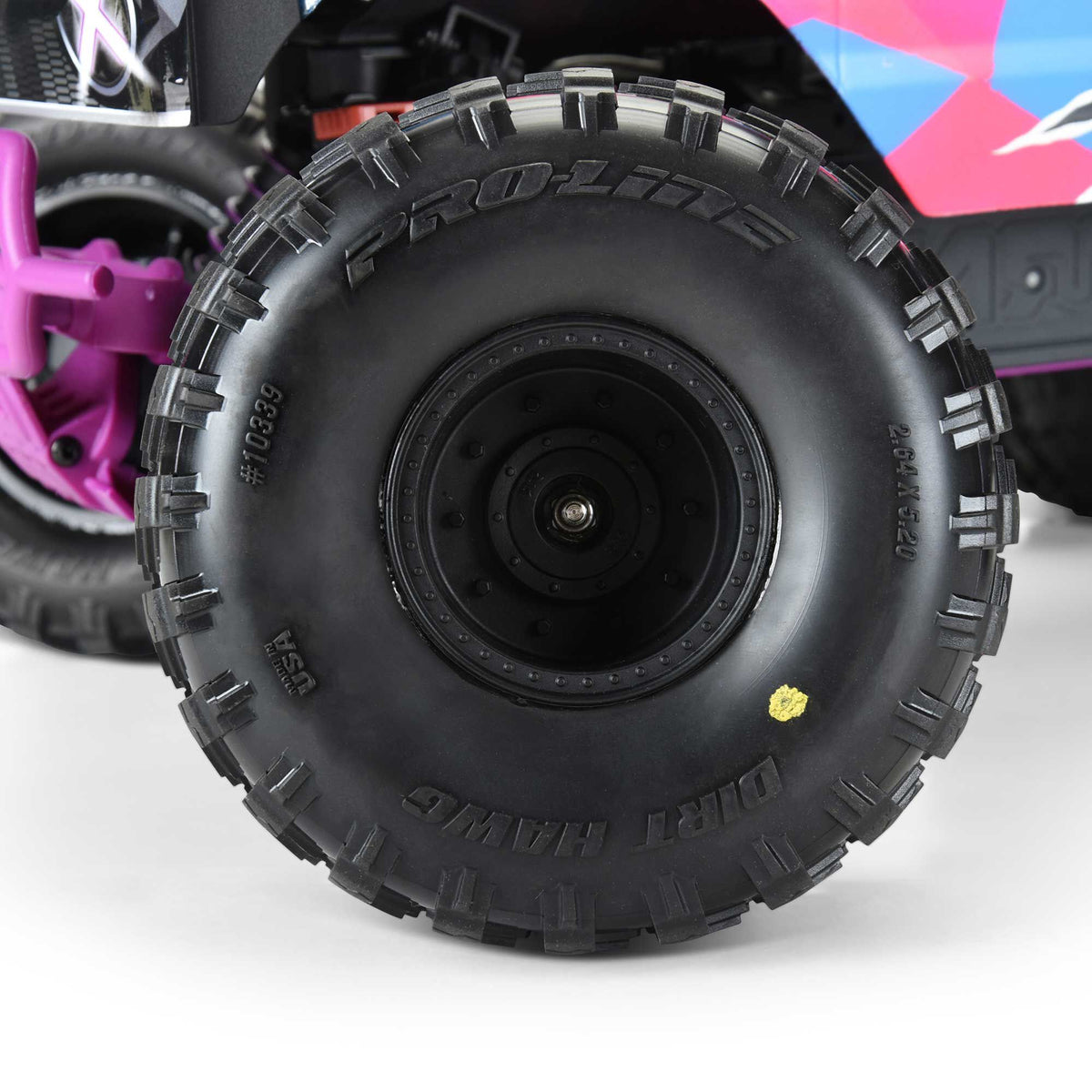 Dirt Hawg 2.0 F/R 2.6" MT Tires Mounted Arrma Stock Wheel Black (2) for ARRMA QUAKE & GORGON