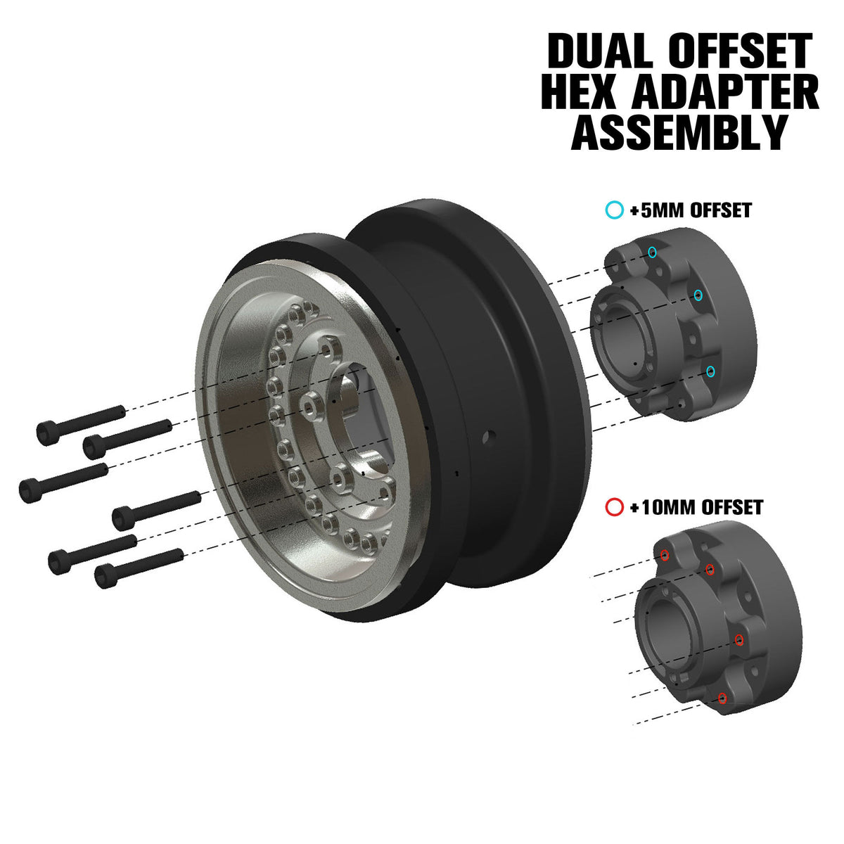 Black Rhino Armory Gunmetal 2.9" Aluminum Dual Offset (+5/+10) Wheels for Axial SCX6