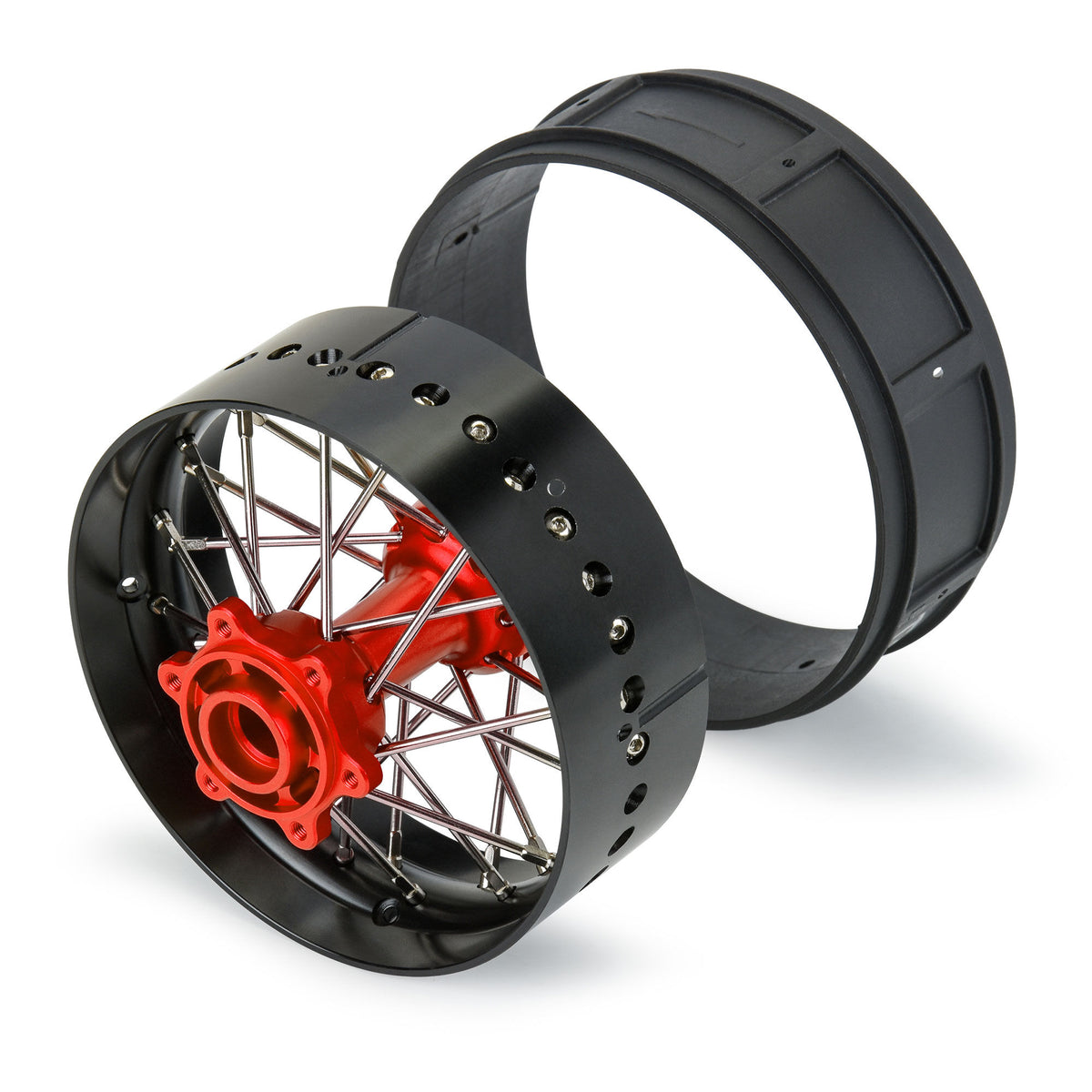 Pro-Spec Aluminum V2 Bead Rear Wheel Black/Red (1): Losi Promoto-SM