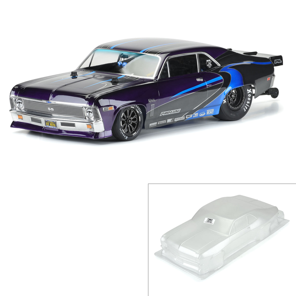 1969 Chevy Nova Clear Body: 22S/Slash 2wd Drag Car