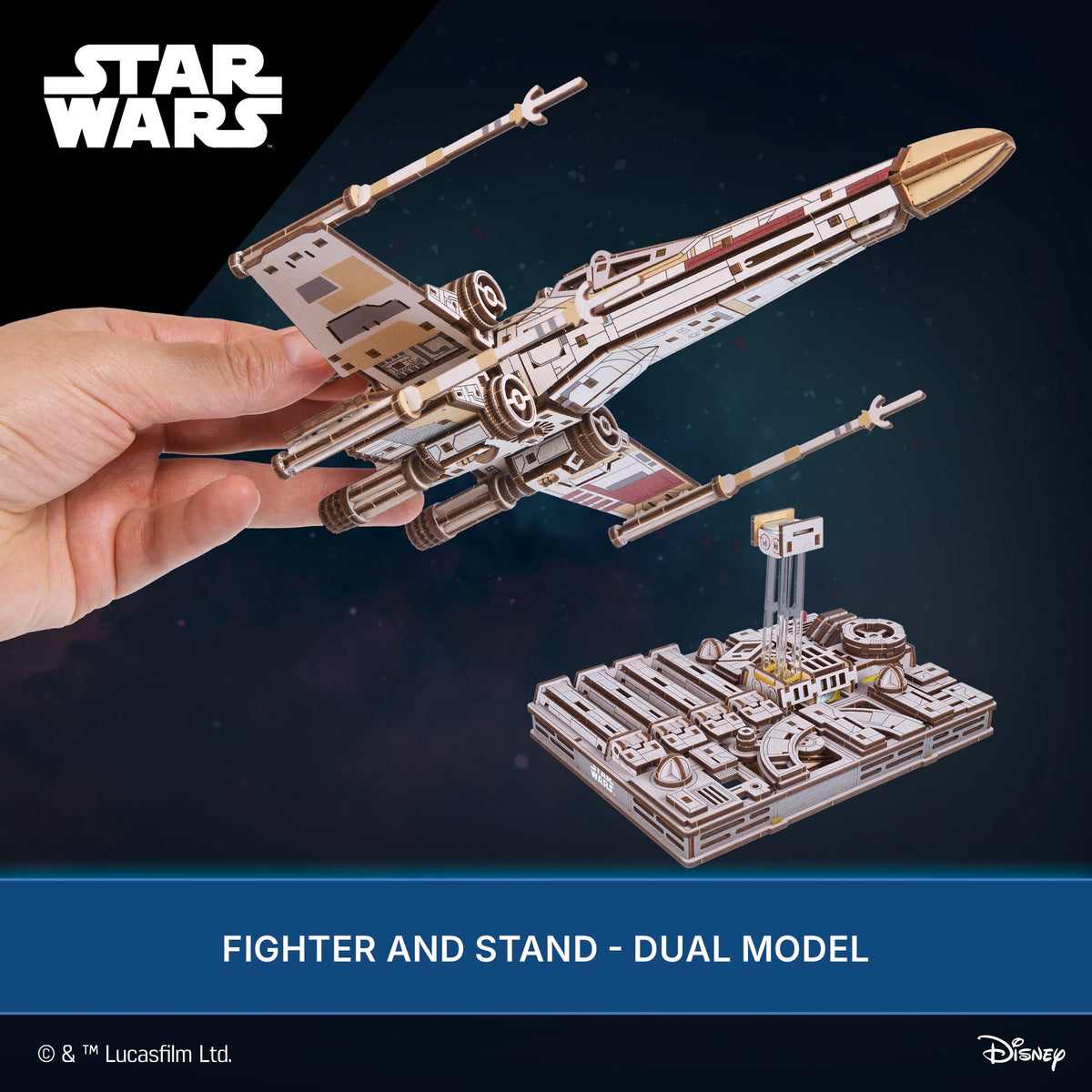 UGEARS Star Wars Luke Skywalkers X-Wing Starfighter – 3D træbyggesæt med motor (455 dele)
