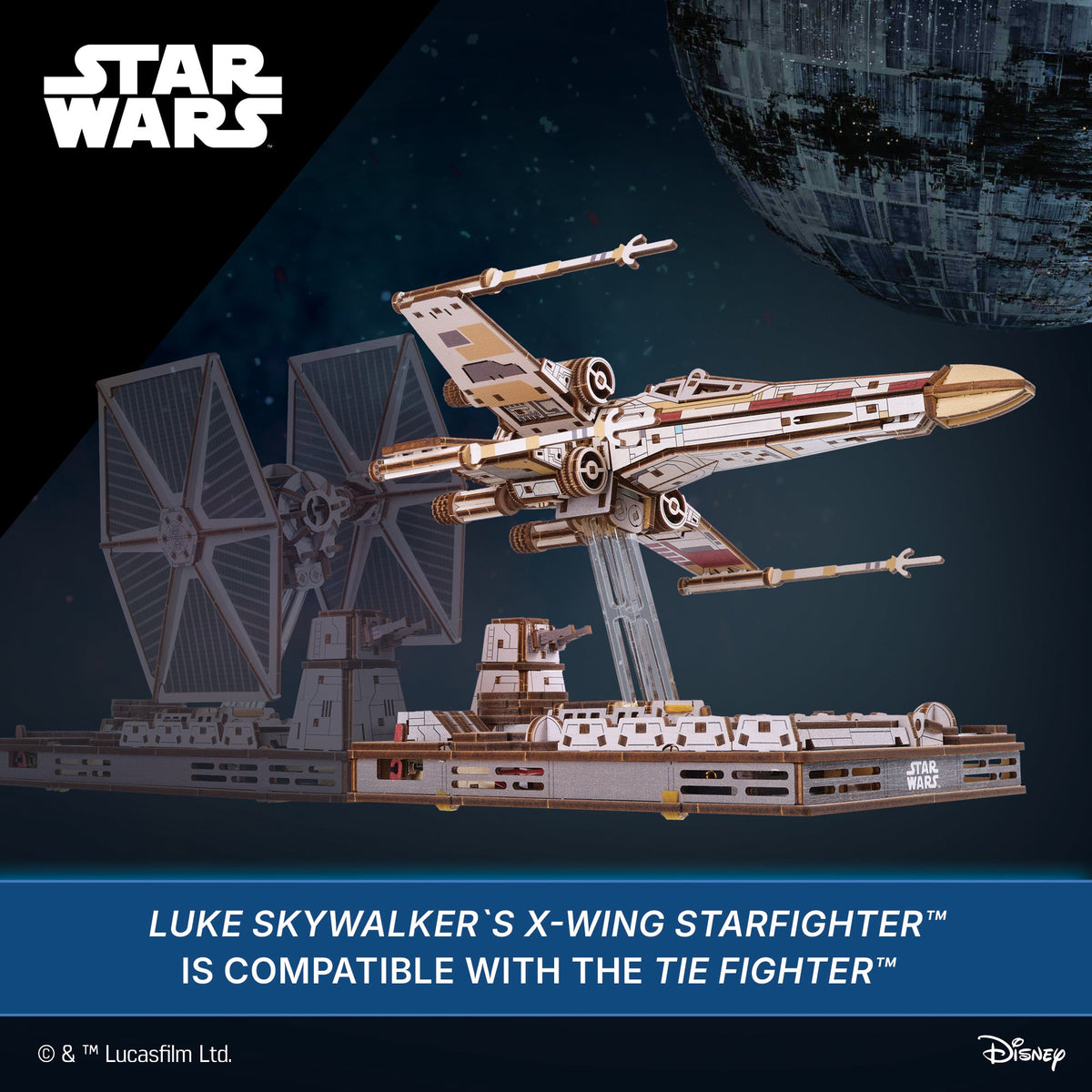 UGEARS Star Wars Luke Skywalkers X-Wing Starfighter – 3D træbyggesæt med motor (455 dele)