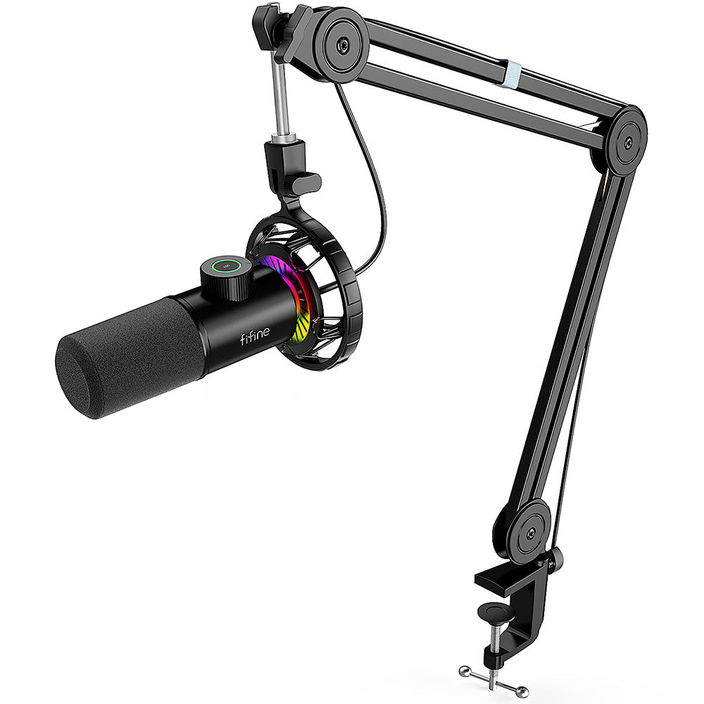 FIFINE T658 Dynamic RGB USB Microphone with Boom Arm Stand, Black