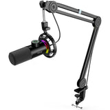 FIFINE T658 Dynamic RGB USB Microphone with Boom Arm Stand, Black