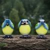 Three Wise Blue Tit Figurines in See no, Hear no, Speak no evil poses
