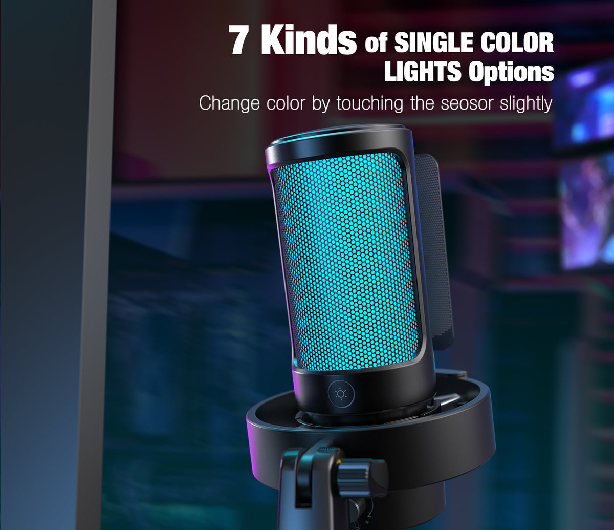 Fifine A8V Condenser RGB USB Microphone, Black