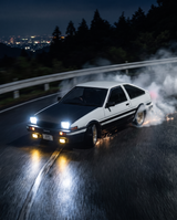 AE86 Sprinter Trueno hvid RC driftbil i action - touge natdrift